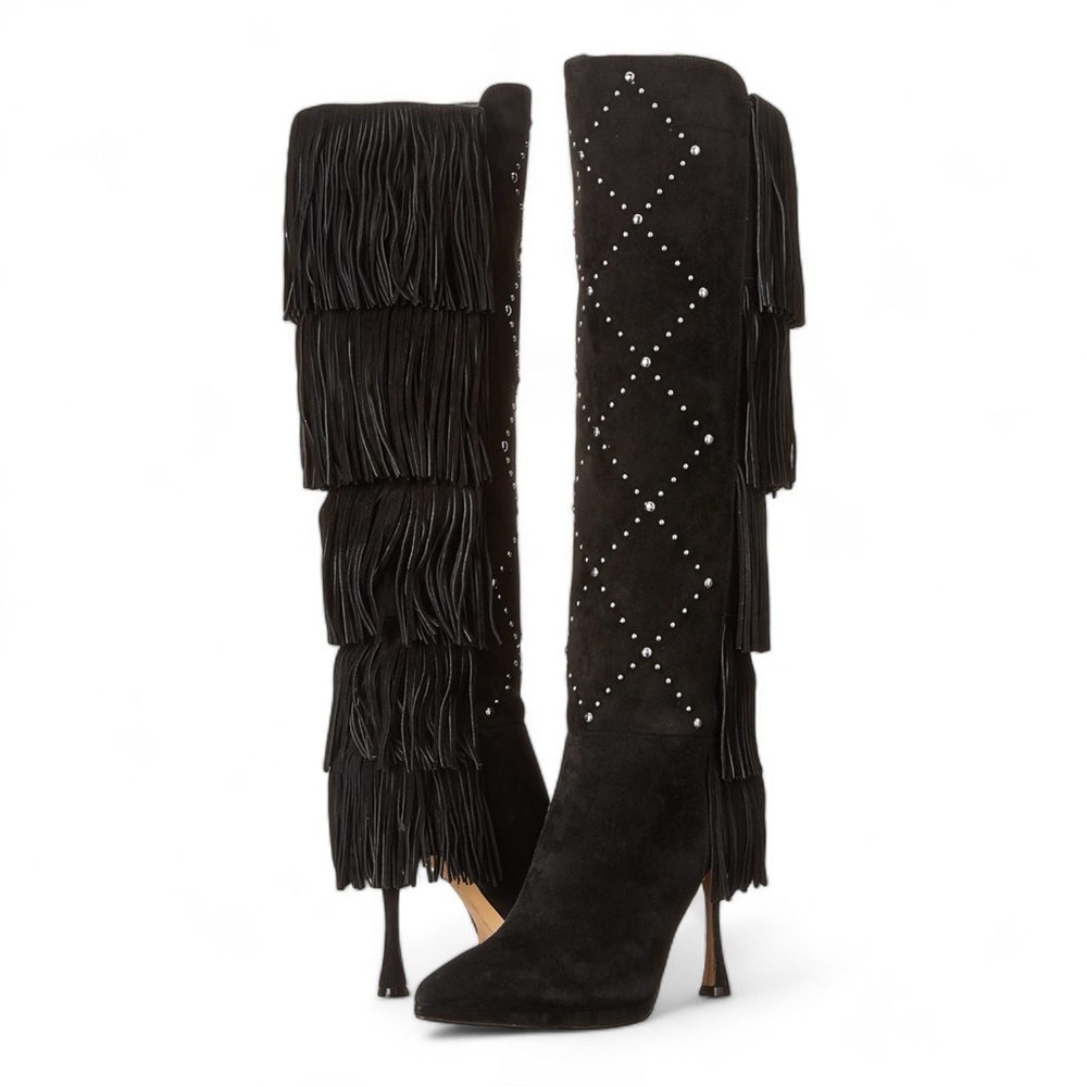 Vince Camuto Panaryaz Fringe Embellished Knee High Boot NWT